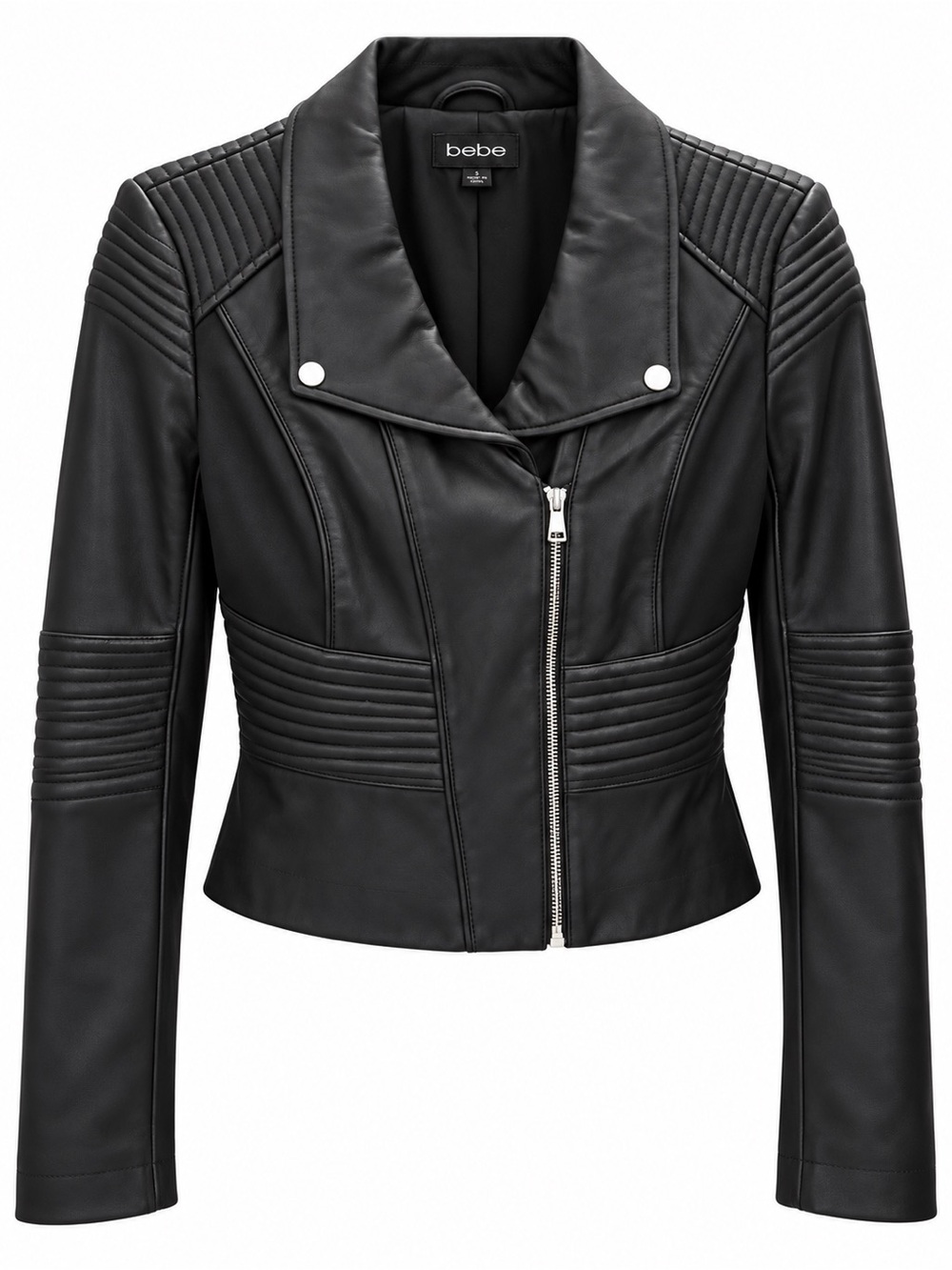 bebe Black Quilted Faux Leather Moto Jacket with Silver Hardware